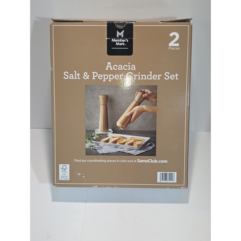 Member’s Mark Acacia Wood Salt & Pepper Grinder Set 11” Ceramic Mills Refillable